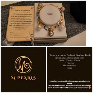 Pearl Gold and Silver Charm Bracelet with Southsea Pearls